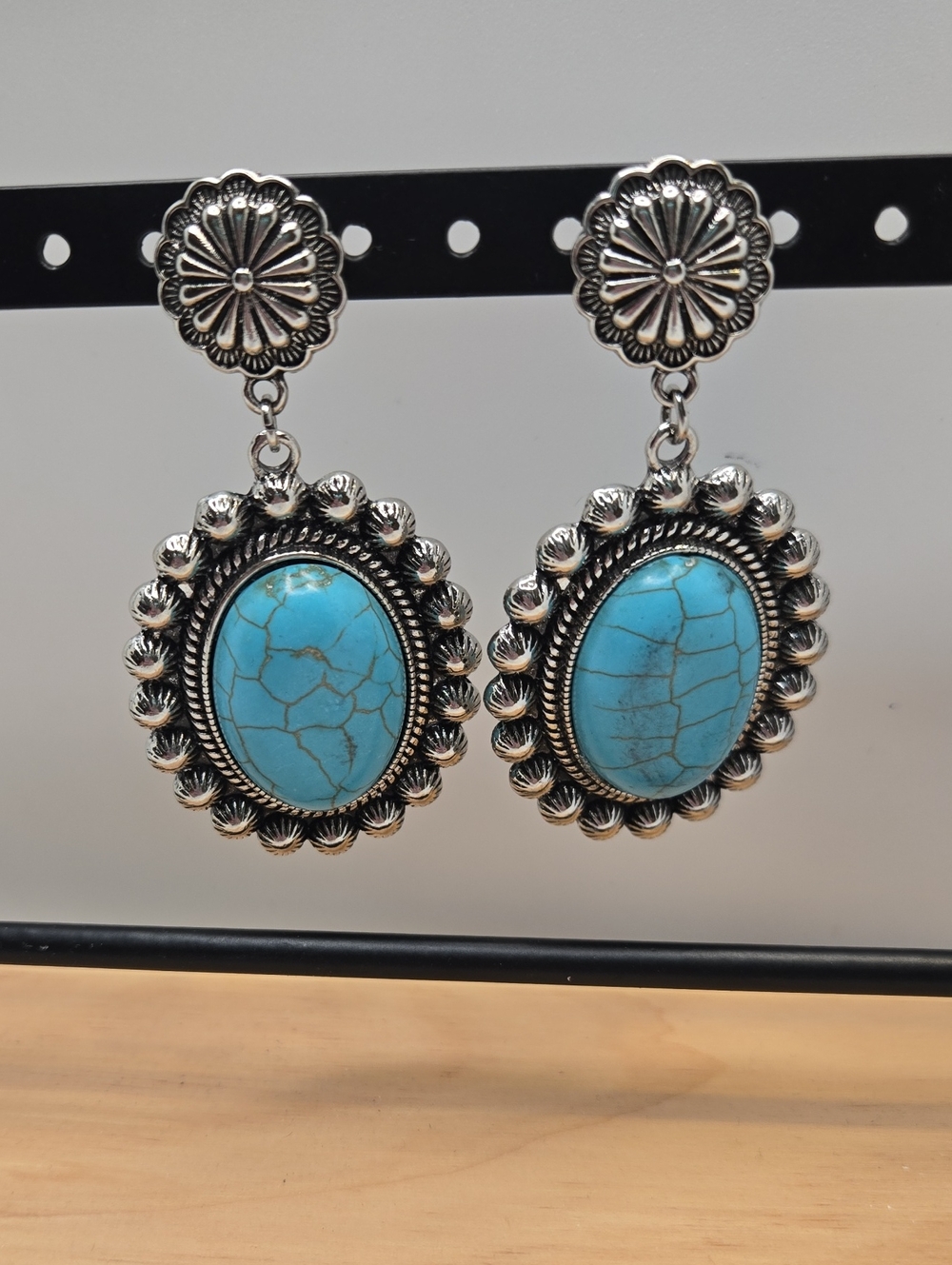 Turquoise Oval Drop Earrings - Silver-Tone Women’s Jewelry COSTUME JEWELRY